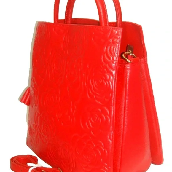 Red Embossed Floral Handbag NWOT - Picture 6 of 12